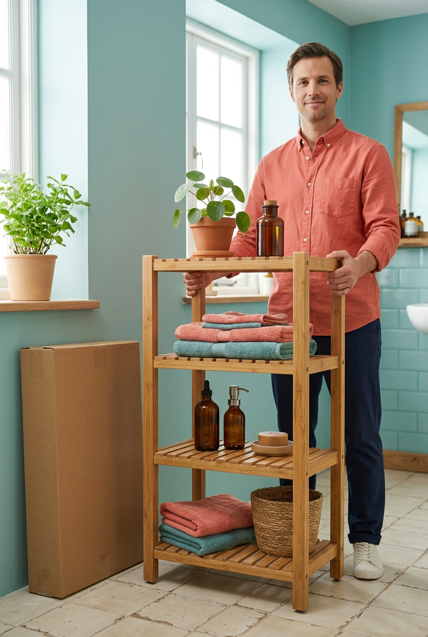 Four-Tier Bamboo Bathroom Shelf — additional product demonstration