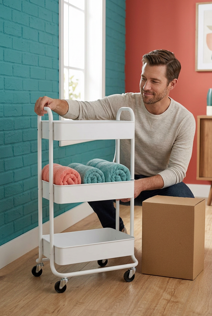Slim Three-Tier Rolling Storage Cart — additional product demonstration