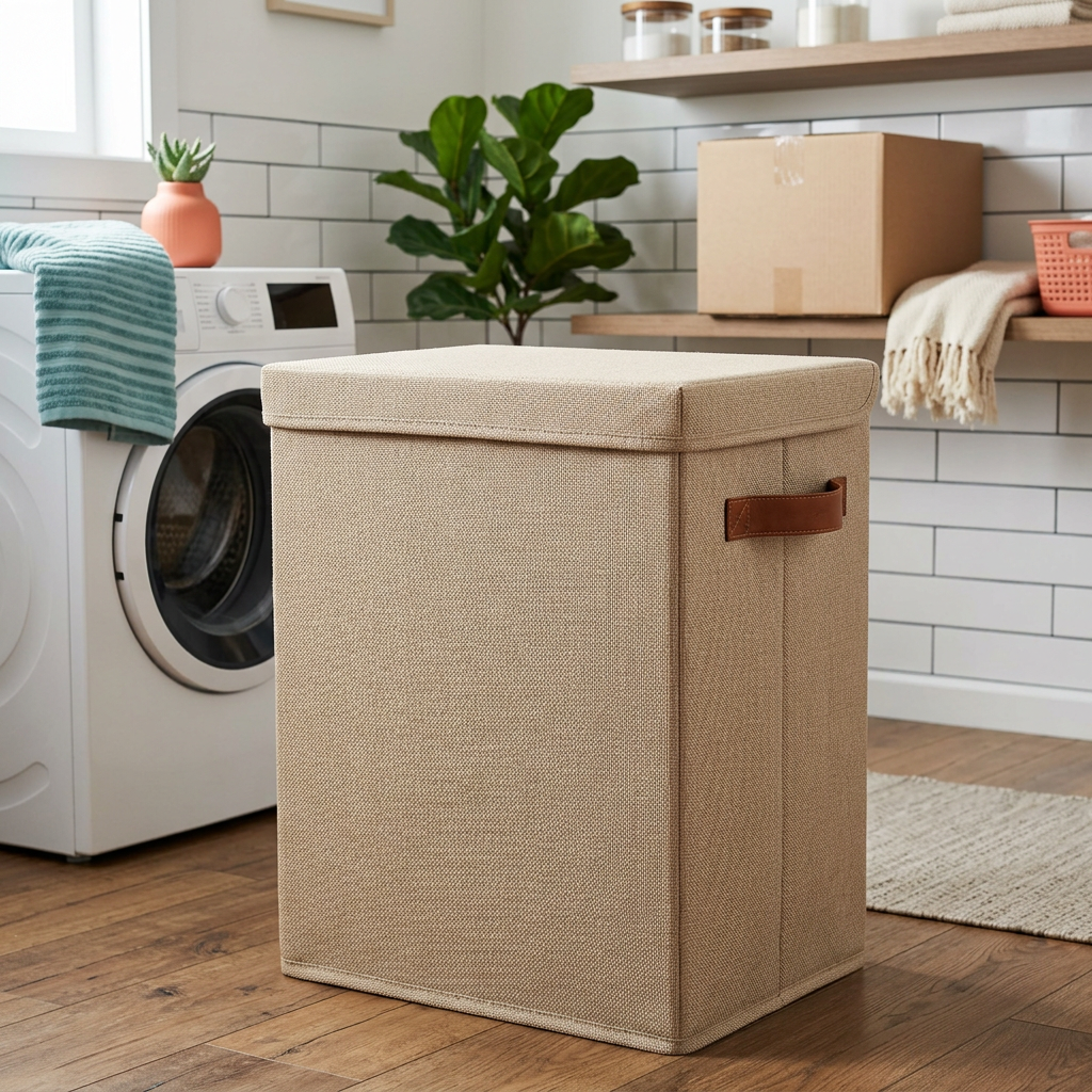 Lidded Foldable Laundry Hamper — styled home view