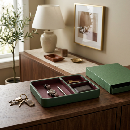 Burgundy & Forest Green Divided Valet Tray