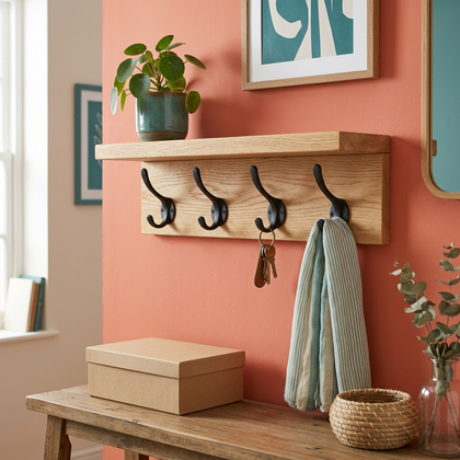 Entryway Wall Shelf with Four Hooks