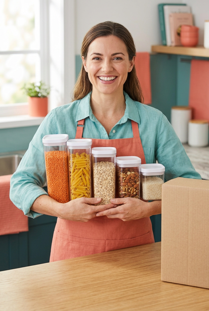 Stackable Clear Pantry Canister Set — product held for demonstration
