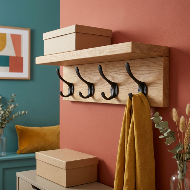 Entryway Wall Shelf with Four Hooks — alternate home view
